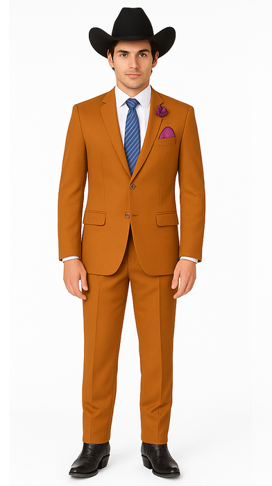 Men's Rust Classic Fit 2 Button Two-Piece Side Vents Cheap Priced Business Suits Clearance Sale