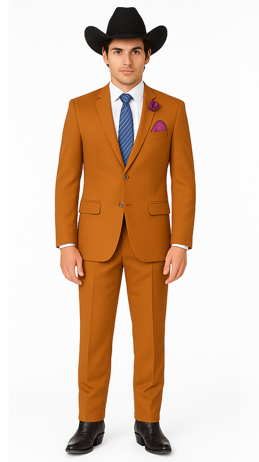 Men's Rust Classic Fit 2 Button Two-Piece Side Vents Cheap Priced Business Suits Clearance Sale