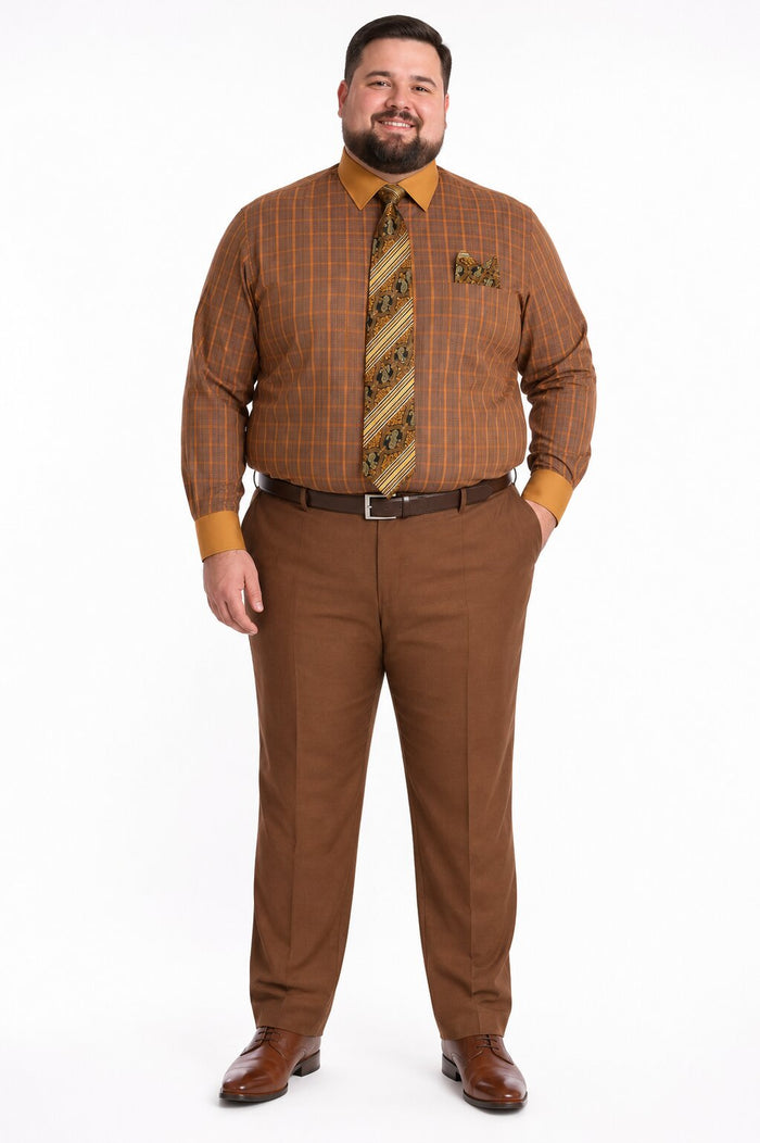 Rust Tone on Tone Check Pattern Dress Shirt Set with Cuff