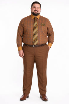 Mens Rust Tone on Tone Check Pattern Dress Shirt