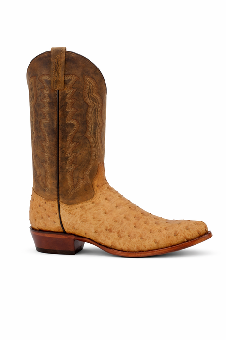 Dan Post Men's Gehrig Full Quill Ostrich Round Toe Boots in Saddle