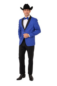 Men's Satin Shawl Lapel Blue 2 Buttons Floral Slim Fit Blazer Sport coat Paisley Royal Blue Tuxedo