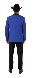 Men's Satin Shawl Lapel Blue 2 Buttons Floral Slim Fit Blazer Sport coat Paisley Royal Blue Tuxedo