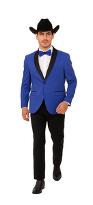 Men's Satin Shawl Lapel Blue 2 Buttons Floral Slim Fit Blazer Sport coat Paisley Royal Blue Tuxedo