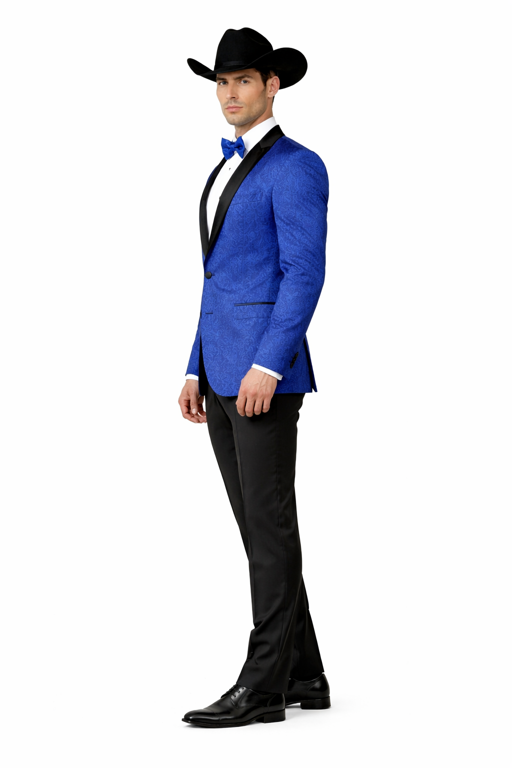 Men's Satin Shawl Lapel Blue 2 Buttons Floral Slim Fit Blazer Sport coat Paisley Royal Blue Tuxedo