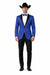 Men's Satin Shawl Lapel Blue 2 Buttons Floral Slim Fit Blazer Sport coat Paisley Royal Blue Tuxedo