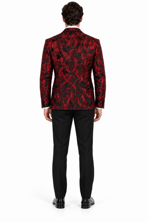 Mens Sequin Christmas Holiday Blazer – Luxury Party Jacket for New Year Jacket Sparkly Dinner Jacket in color "Burgundy Red & Black Floral"