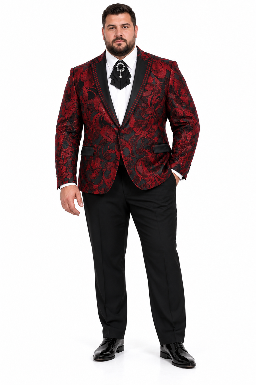 Mens Sequin Christmas Holiday Blazer – Luxury Party Jacket for New Year Jacket Sparkly Dinner Jacket in color "Burgundy Red & Black Floral"