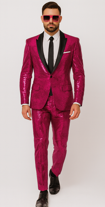 Mens Sequin Suit - Sparkly Suit - Pink Fabric Glitter Suit