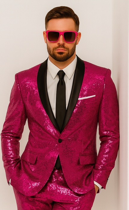 Mens Sequin Suit - Sparkly Suit - Pink Fabric Glitter Suit