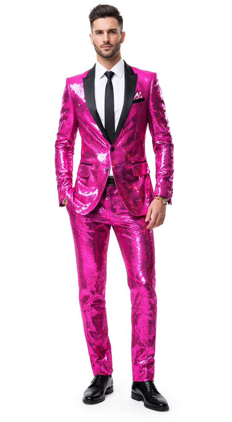 Men's Sequin Suit Sparkly Pink Fabric Glitter 38 Short Jacket+32 Waist Adjustable 28to34)(Height: 5 4 to5 7 )(Neck 15-16.5)S-M) Men's Sequin Suit Sparkly Pink Fabric Glitter 38 Short Jacket+32 Waist Adjustable 28to34)(Height: 5 4 to5 7 )(Neck 15-16.5)S-M)