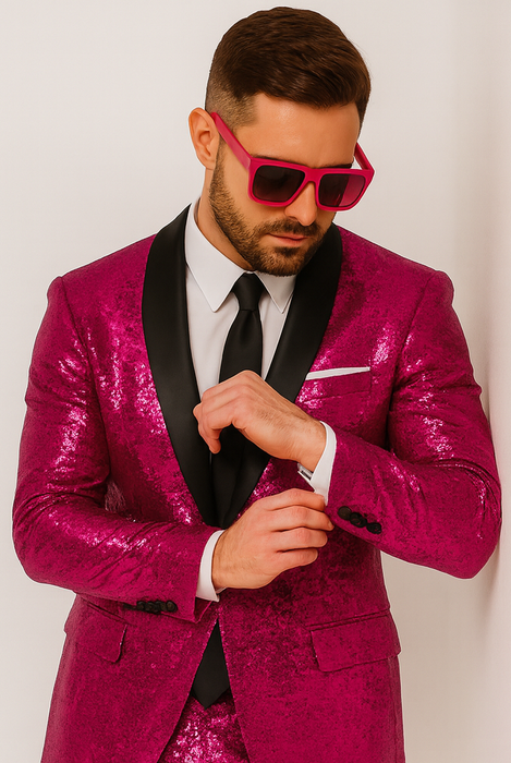 Mens Sequin Suit - Sparkly Suit - Pink Fabric Glitter Suit