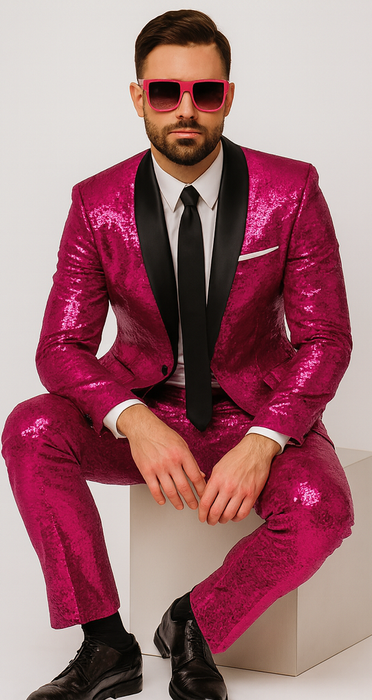 Mens Sequin Suit - Sparkly Suit - Pink Fabric Glitter Suit