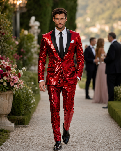 Mens Sequin Suit - Sparkly Suit - Pink Fabric Glitter Suit