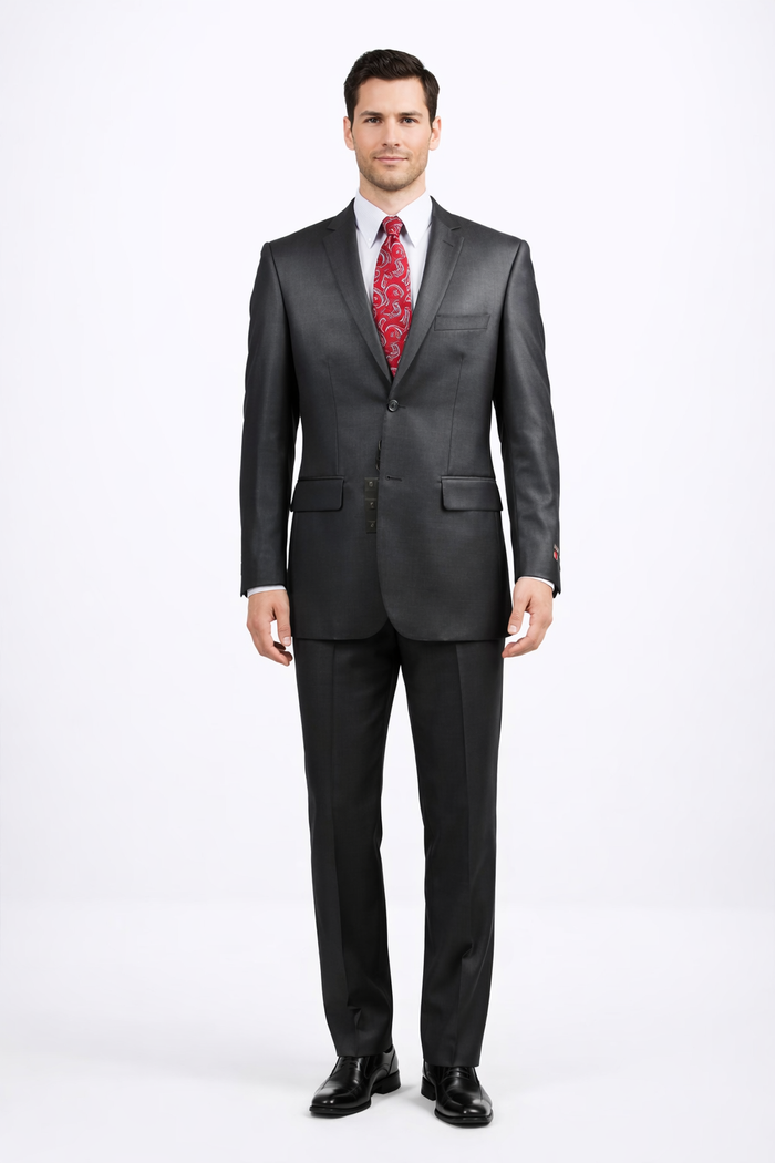 Mens Sharkskin Suits Two Button Suit New Edition Shiny Flashy Sharkskin Black
