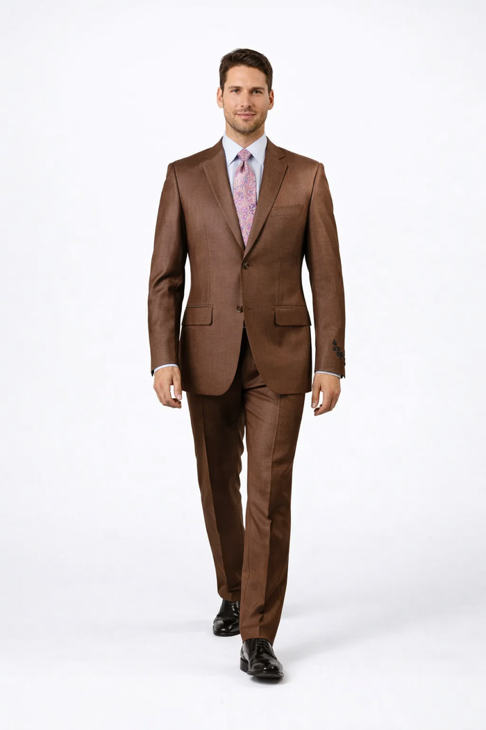 Mens Sharkskin Suits Two Button Suit New Edition Shiny Flashy Sharkskin Rust