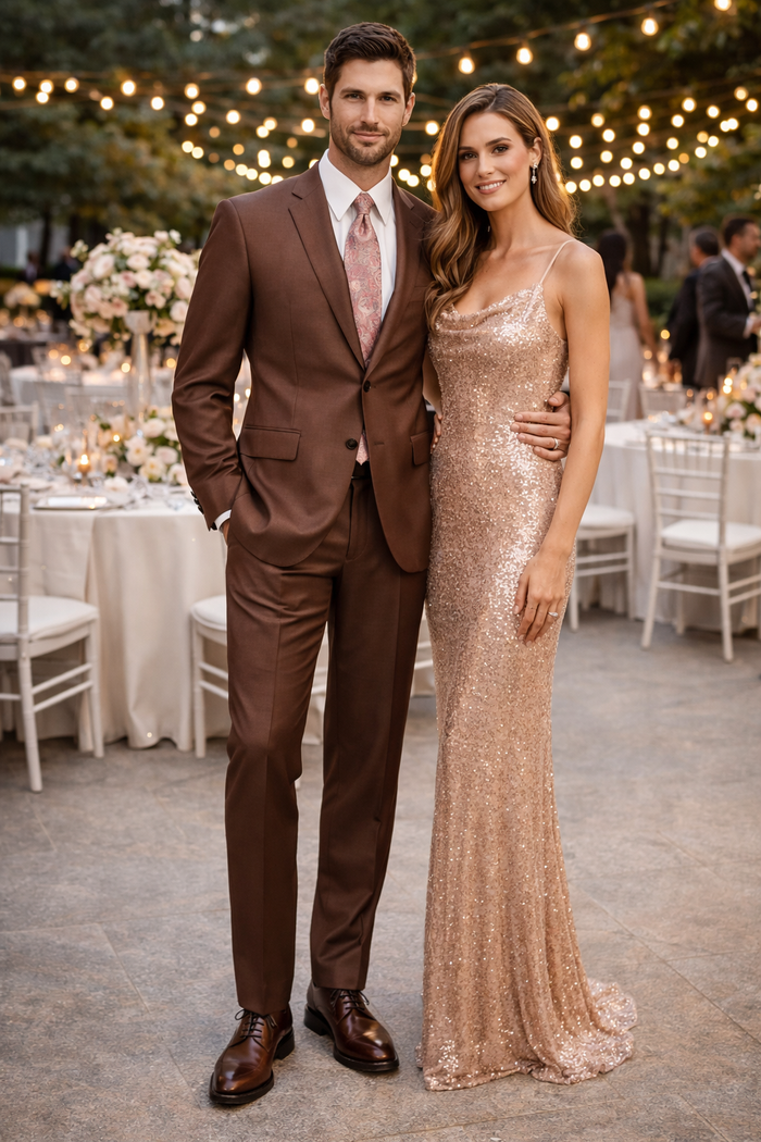Mens Sharkskin Suits Two Button Suit New Edition Shiny Flashy Sharkskin Rust
