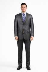 Slim Fit Suit Tapered Leg Lower rise Pants & Get skinny Two Button Three Piece Grey Sharkskin Suit with Contrast Taping