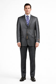 Mens Sharkskin Suits Two Button Suit New Edition Shiny Sharkskin Charcoal - Color: Dark Grey Suit