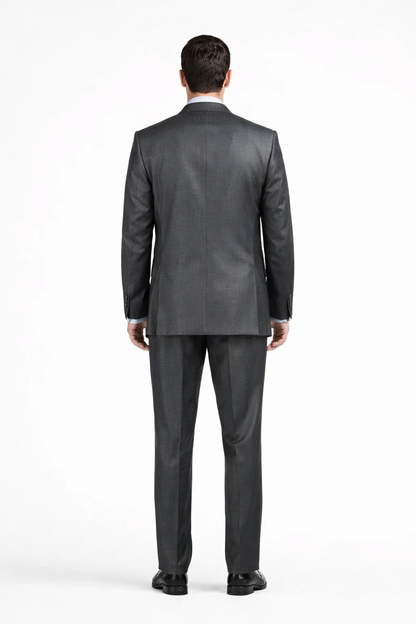 Slim Fit Suit Tapered Leg Lower rise Pants & Get skinny Two Button Three Piece Grey Sharkskin Suit with Contrast Taping