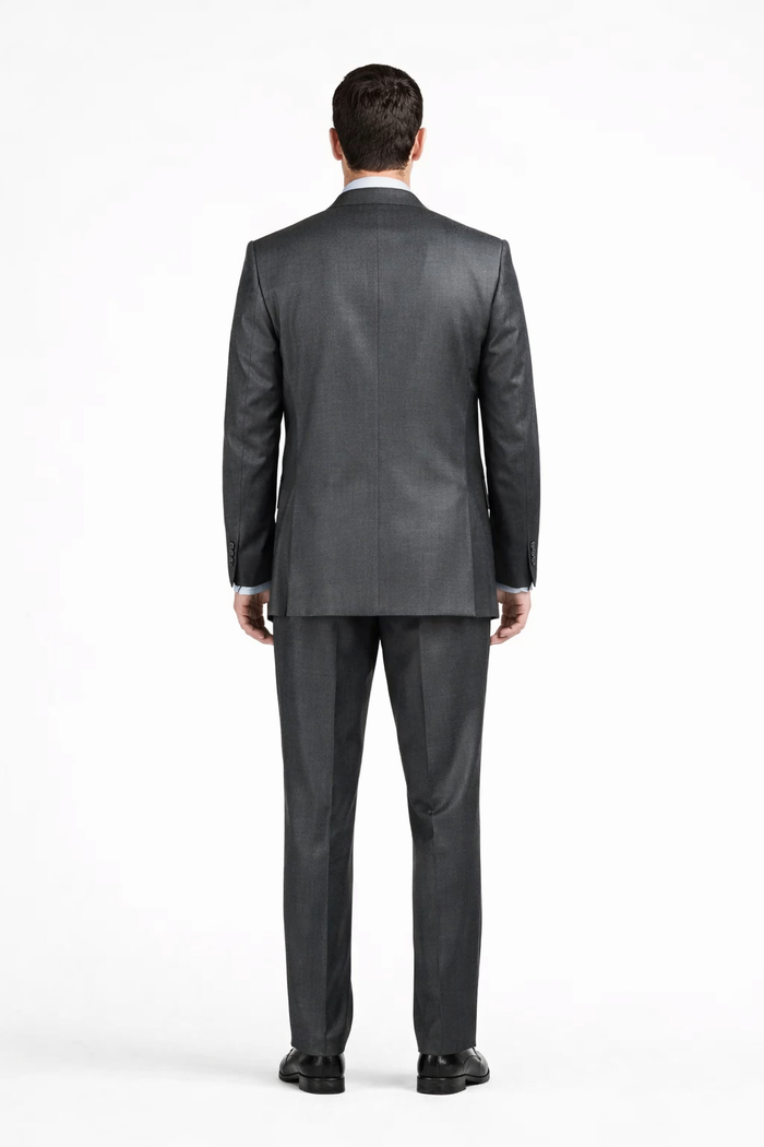 Slim Fit Suit Tapered Leg Lower rise Pants & Get skinny Two Button Three Piece Grey Sharkskin Suit with Contrast Taping