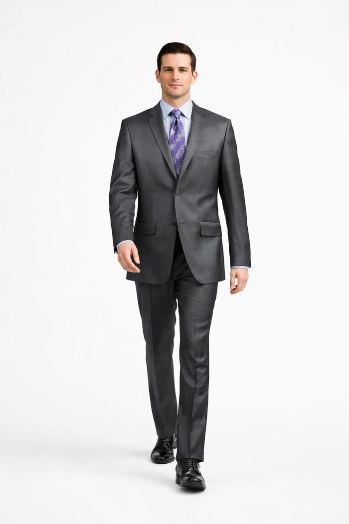 Slim Fit Suit Tapered Leg Lower rise Pants & Get skinny Two Button Three Piece Grey Sharkskin Suit with Contrast Taping