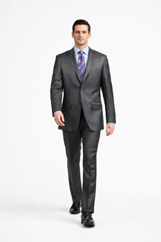 Mens Sharkskin Suits Two Button Suit New Edition Shiny Sharkskin Charcoal - Color: Dark Grey Suit
