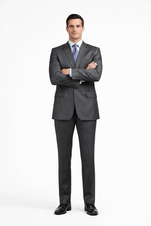 Slim Fit Suit Tapered Leg Lower rise Pants & Get skinny Two Button Three Piece Grey Sharkskin Suit with Contrast Taping