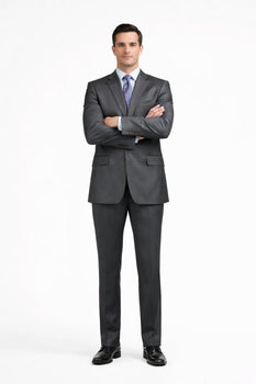 Mens Sharkskin Suits Two Button Suit New Edition Shiny Sharkskin Charcoal - Color: Dark Grey Suit