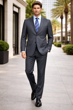 Mens Sharkskin Suits Two Button Suit New Edition Shiny Sharkskin Charcoal - Color: Dark Grey Suit