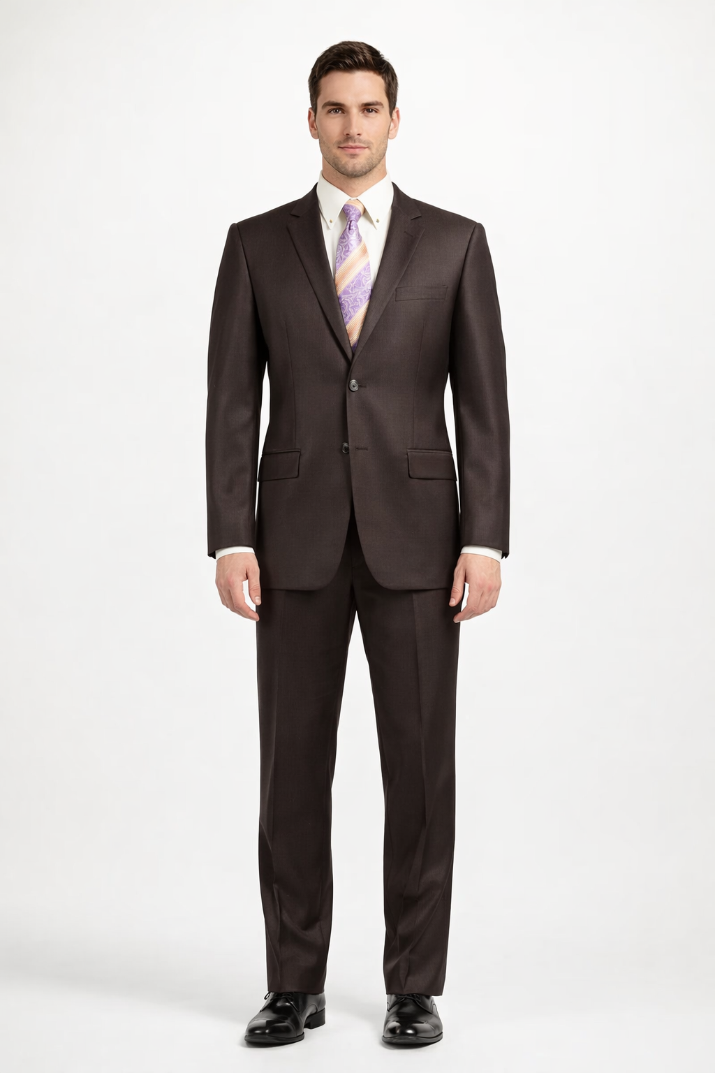 Mens Sharkskin Suits Two Button Suit New Edition Shiny Sharkskin Dark Brown