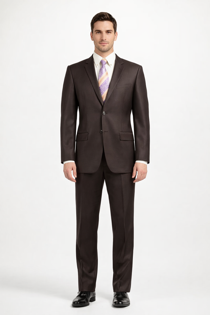Mens Sharkskin Suits Two Button Suit New Edition Shiny Sharkskin Dark Brown