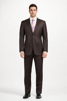 Mens Sharkskin Suits Two Button Suit New Edition Shiny Sharkskin Dark Brown