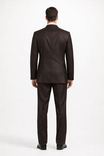 Mens Sharkskin Suits Two Button Suit New Edition Shiny Sharkskin Dark Brown