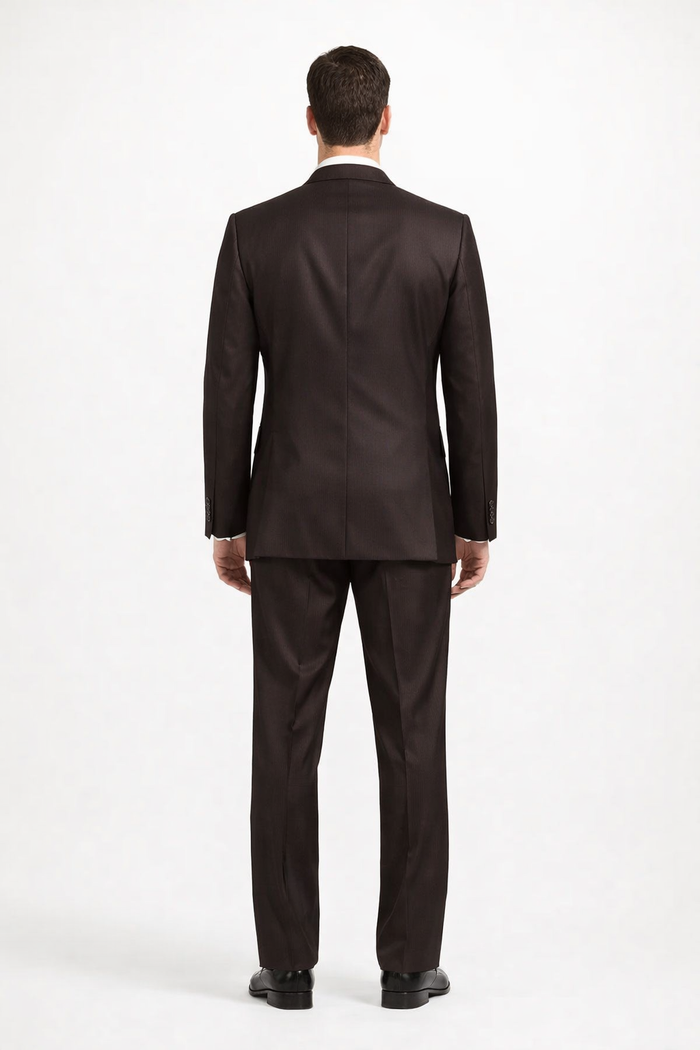Mens Sharkskin Suits Two Button Suit New Edition Shiny Sharkskin Dark Brown