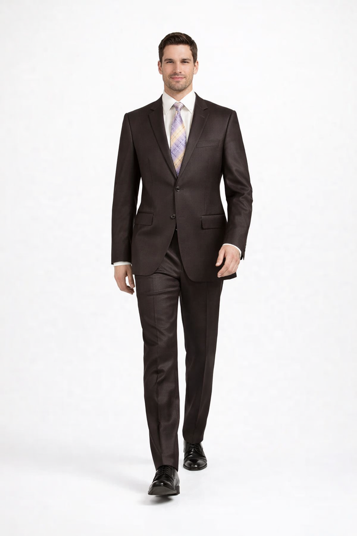 Mens Sharkskin Suits Two Button Suit New Edition Shiny Sharkskin Dark Brown