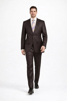 Mens Sharkskin Suits Two Button Suit New Edition Shiny Sharkskin Dark Brown