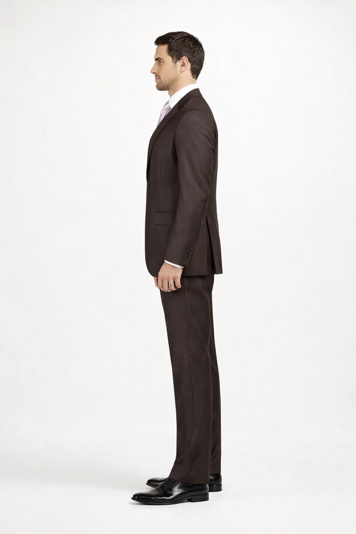Mens Sharkskin Suits Two Button Suit New Edition Shiny Sharkskin Dark Brown