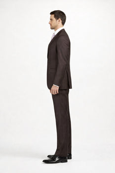Mens Sharkskin Suits Two Button Suit New Edition Shiny Sharkskin Dark Brown