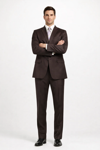 Mens Sharkskin Suits Two Button Suit New Edition Shiny Sharkskin Dark Brown