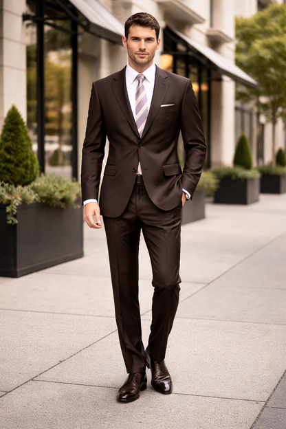 Mens Sharkskin Suits Two Button Suit New Edition Shiny Sharkskin Dark Brown