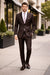 Mens Sharkskin Suits Two Button Suit New Edition Shiny Sharkskin Dark Brown