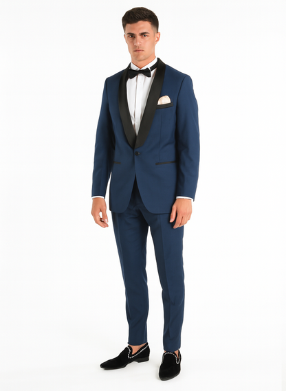 Men's Shawl Lapel 2 Piece  Slim Fit Dark Navy Blue Suit For Men Tuxedo Suit Indigo ~ Bright Blue ~ Cobalt blue ~ Teal - Image 7
