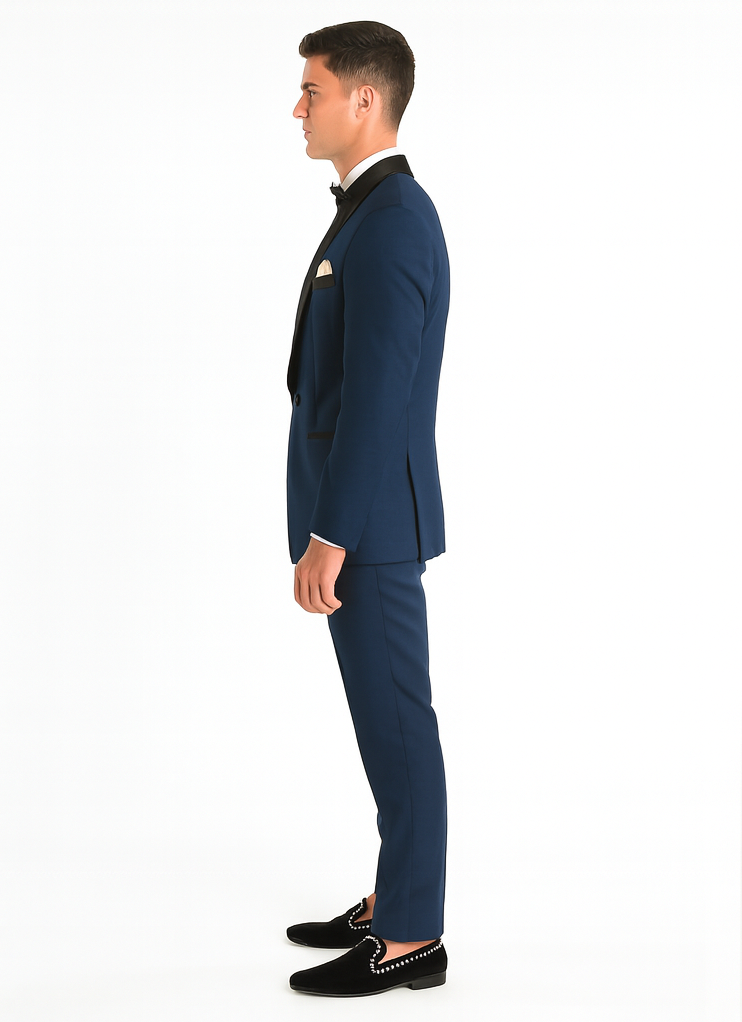 Men's Shawl Lapel 2 Piece  Slim Fit Dark Navy Blue Suit For Men Tuxedo Suit Indigo ~ Bright Blue ~ Cobalt blue ~ Teal - Image 2