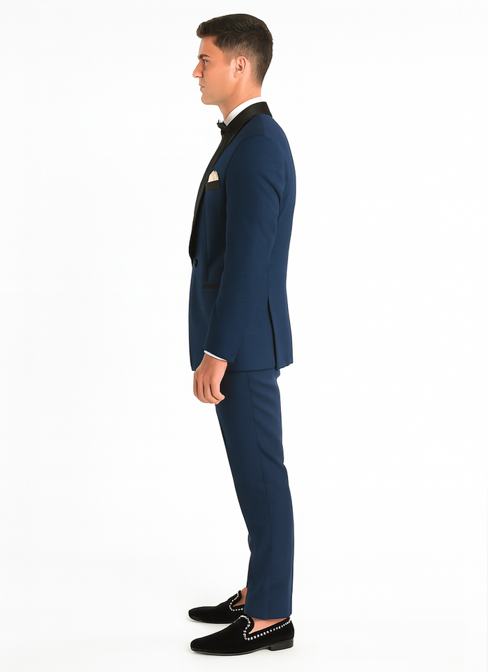 Men's Shawl Lapel 2 Piece  Slim Fit Dark Navy Blue Suit For Men Tuxedo Suit Indigo ~ Bright Blue ~ Cobalt blue ~ Teal - Image 2