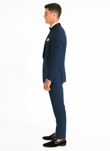 Men's Shawl Lapel 2 Piece  Slim Fit Dark Navy Blue Suit For Men Tuxedo Suit Indigo ~ Bright Blue ~ Cobalt blue ~ Teal