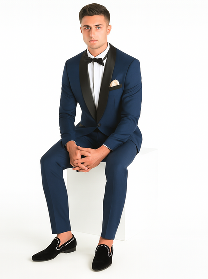 Men's Shawl Lapel 2 Piece  Slim Fit Dark Navy Blue Suit For Men Tuxedo Suit Indigo ~ Bright Blue ~ Cobalt blue ~ Teal - Image 5