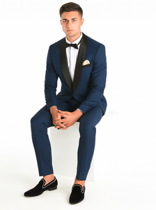 Men's Shawl Lapel 2 Piece  Slim Fit Dark Navy Blue Suit For Men Tuxedo Suit Indigo ~ Bright Blue ~ Cobalt blue ~ Teal