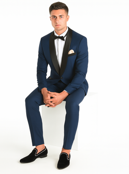 Men's Shawl Lapel 2 Piece  Slim Fit Dark Navy Blue Suit For Men Tuxedo Suit Indigo ~ Bright Blue ~ Cobalt blue ~ Teal - Image 5