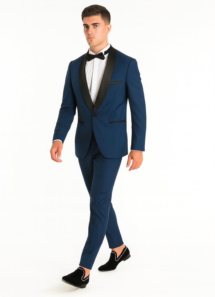 Men's Shawl Lapel 2 Piece  Slim Fit Dark Navy Blue Suit For Men Tuxedo Suit Indigo ~ Bright Blue ~ Cobalt blue ~ Teal - Image 6